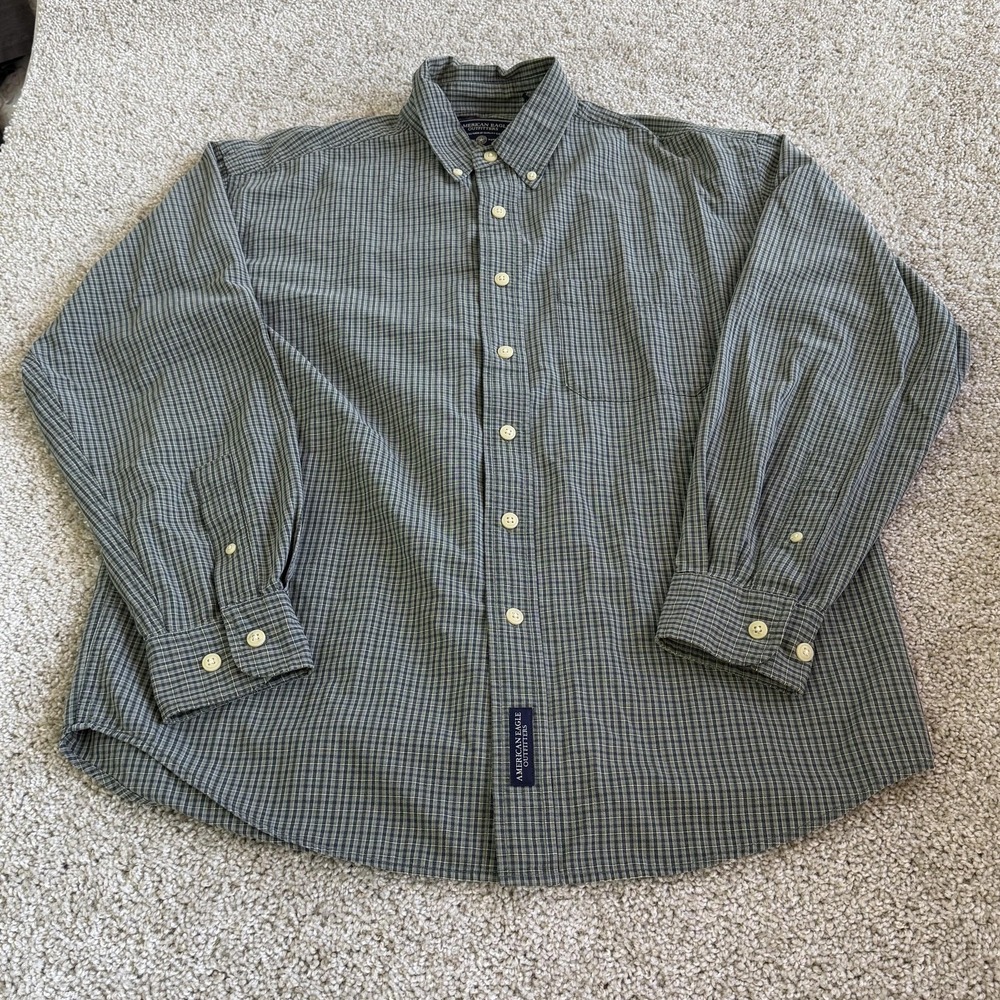American Eagle Outfitters Shirt Mens Small Green Check Long Sleeve Button Up